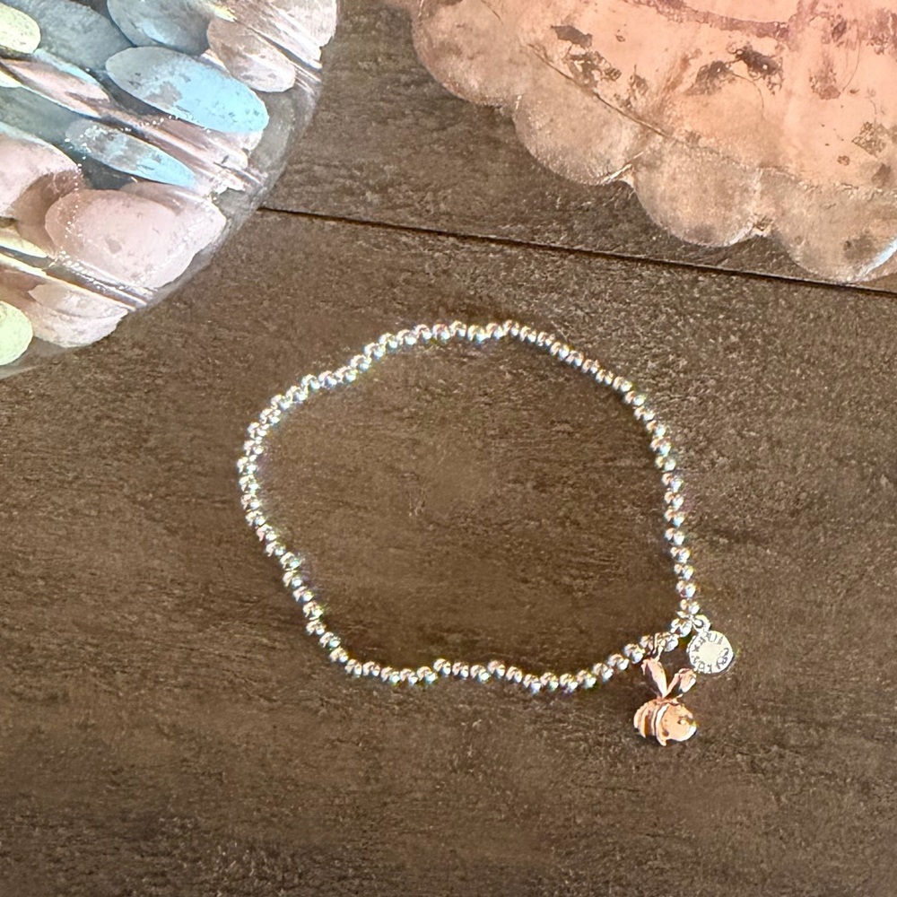 Silver Beaded Bracelet with Bee Charm